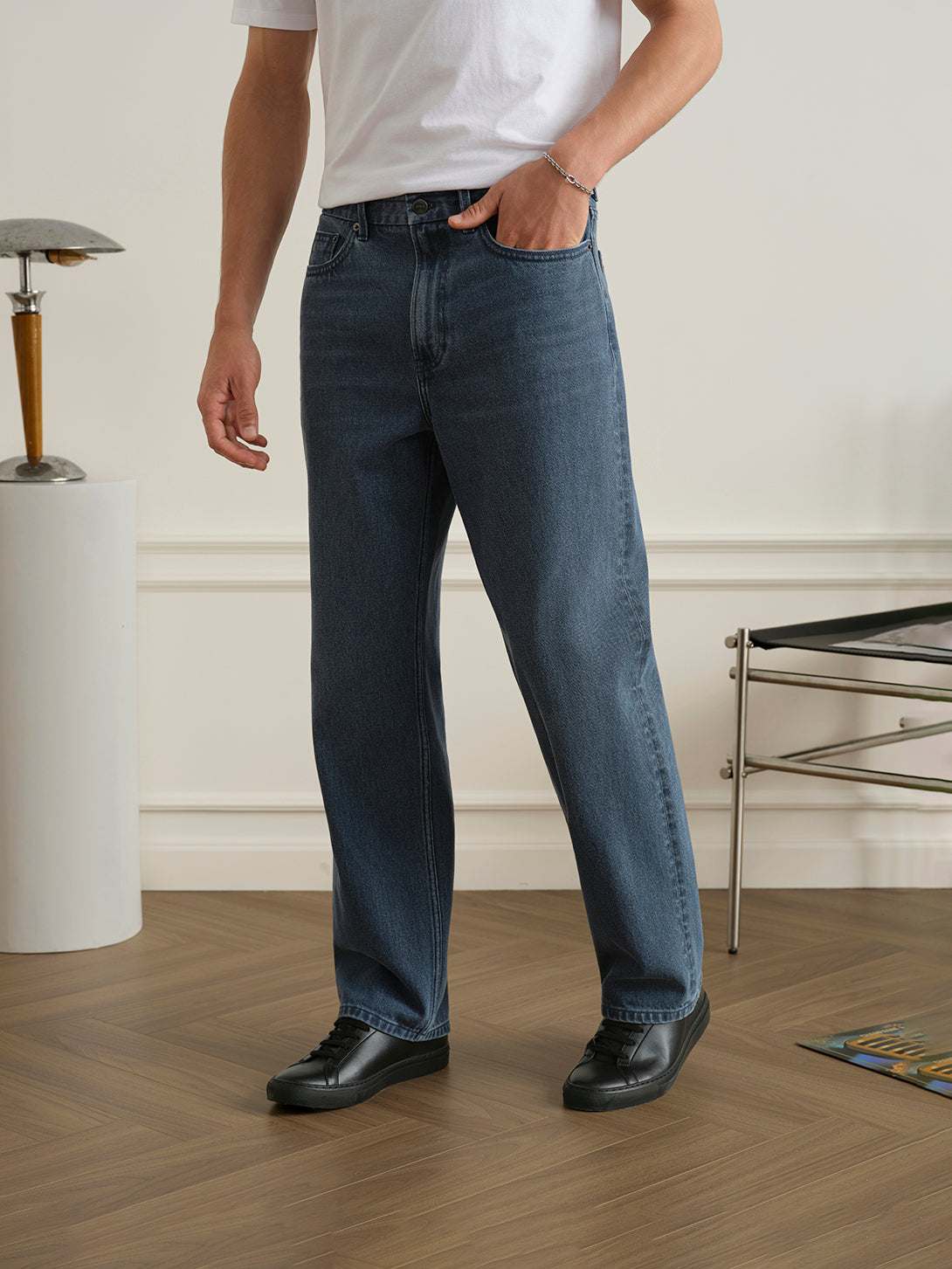 Indigo Stantons Straight-Leg Jeans Mens Relaxed Fit Indigo Denim Jeans ONS Clothing