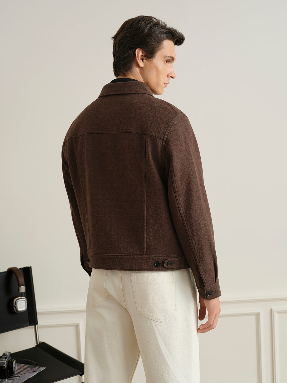 Dk Brown Elliot Textured Trucker Jacket Mens Layering Trucker Jacket Brown ONS Clothing