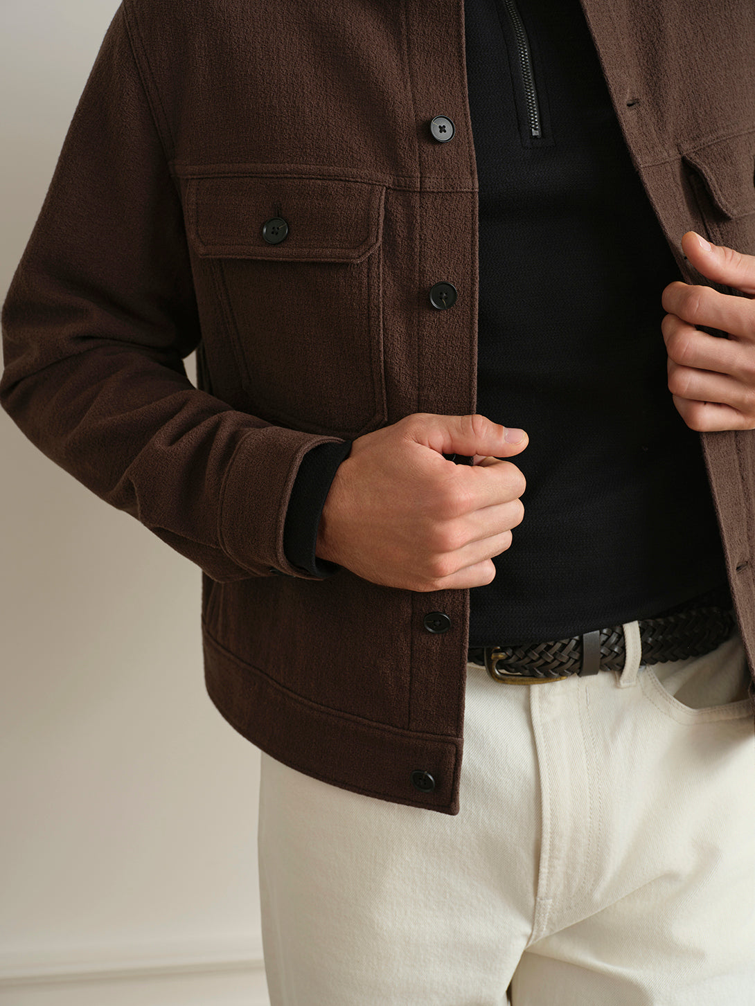 Dk Brown Elliot Textured Trucker Jacket Mens Layering Trucker Jacket Brown ONS Clothing
