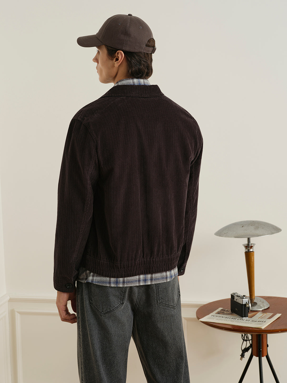 Dk Charcoal Hawthorn Novelty Corduroy Jacket Mens Corduroy Button Up Collared Outerwear Shirt Jacket ONS Clothing