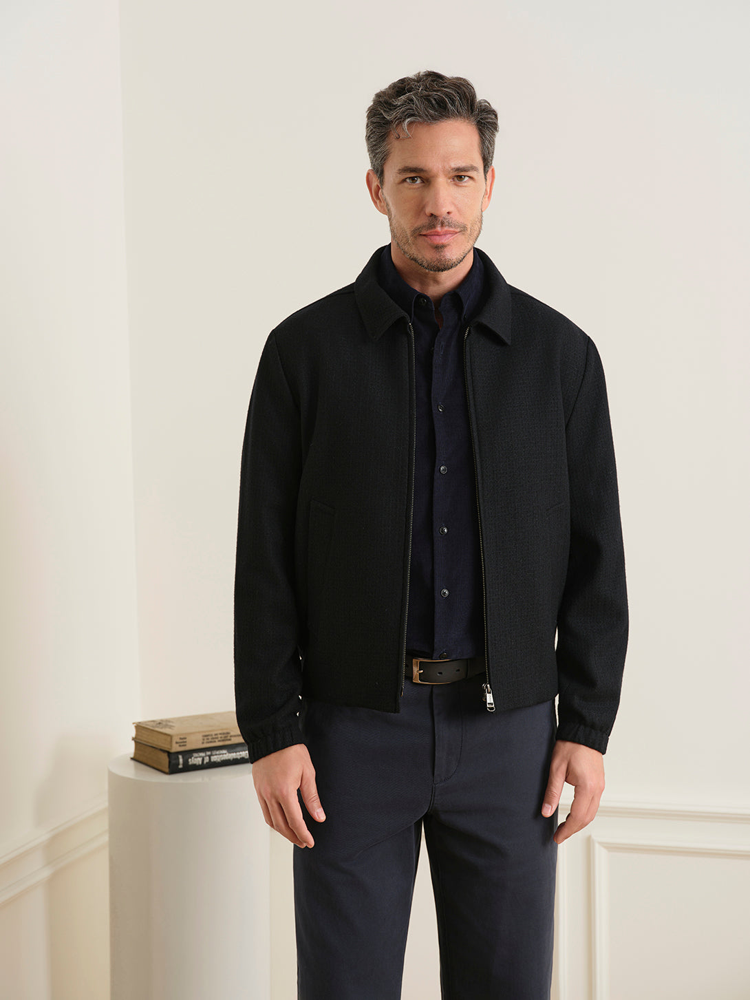 Black Connor Wool Jacket Mens Zip Up Light Layering Jacket ONS Clothing