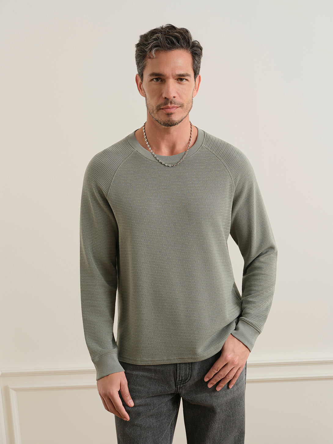 Seagrass Deon Zigzag Knit L/S Tee Mens Lightweight Long Sleeve Pullover Shirt ONS Clothing