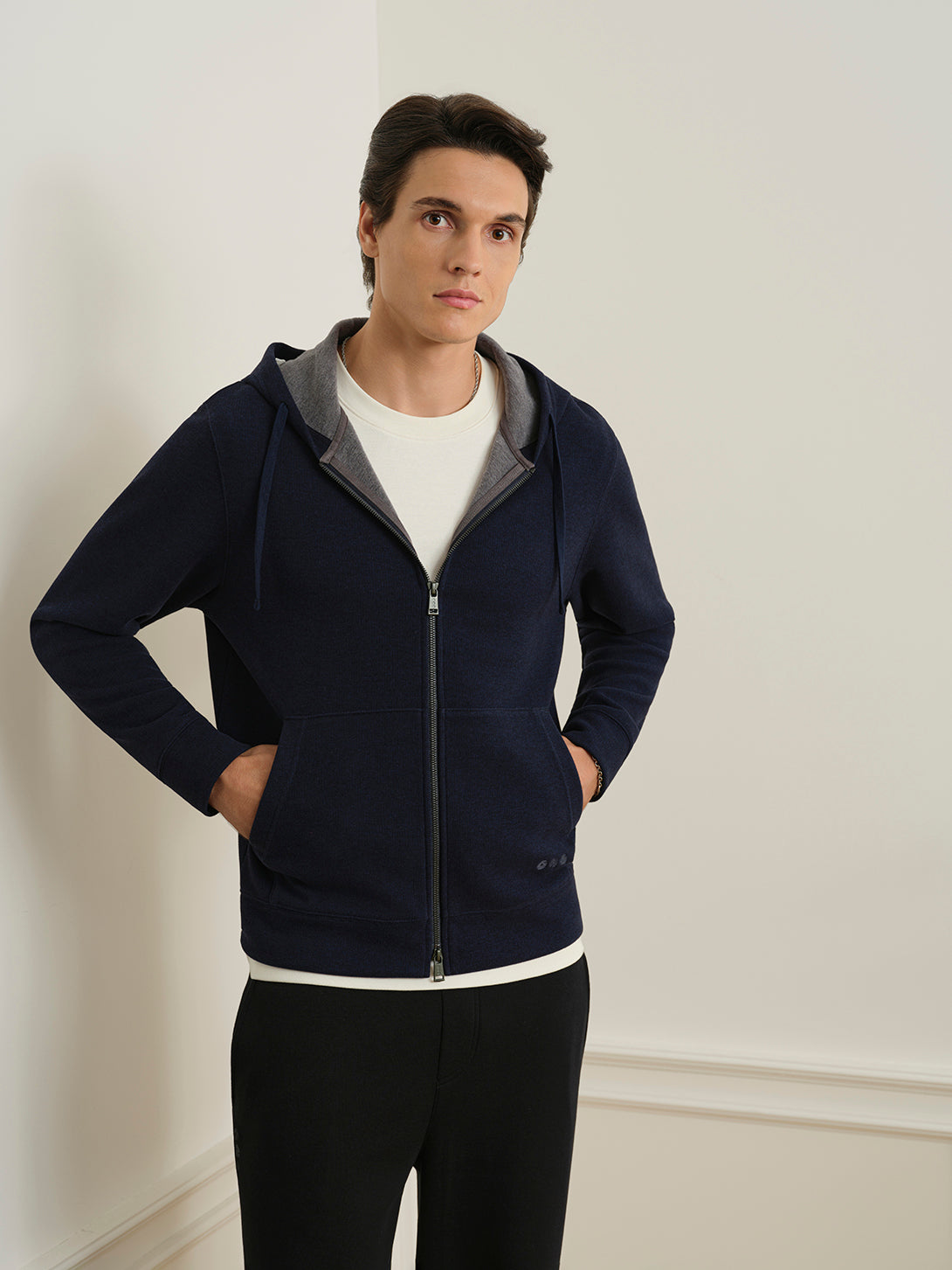 Dk Navy Heather Harper Woolly Zip Hoodie Mens Zip Up Knit Hoodie Loungewear