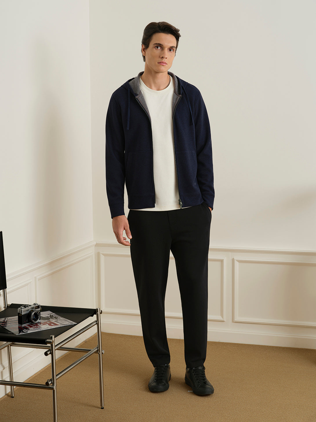 Dk Navy Heather Harper Woolly Zip Hoodie Mens Zip Up Knit Hoodie Loungewear