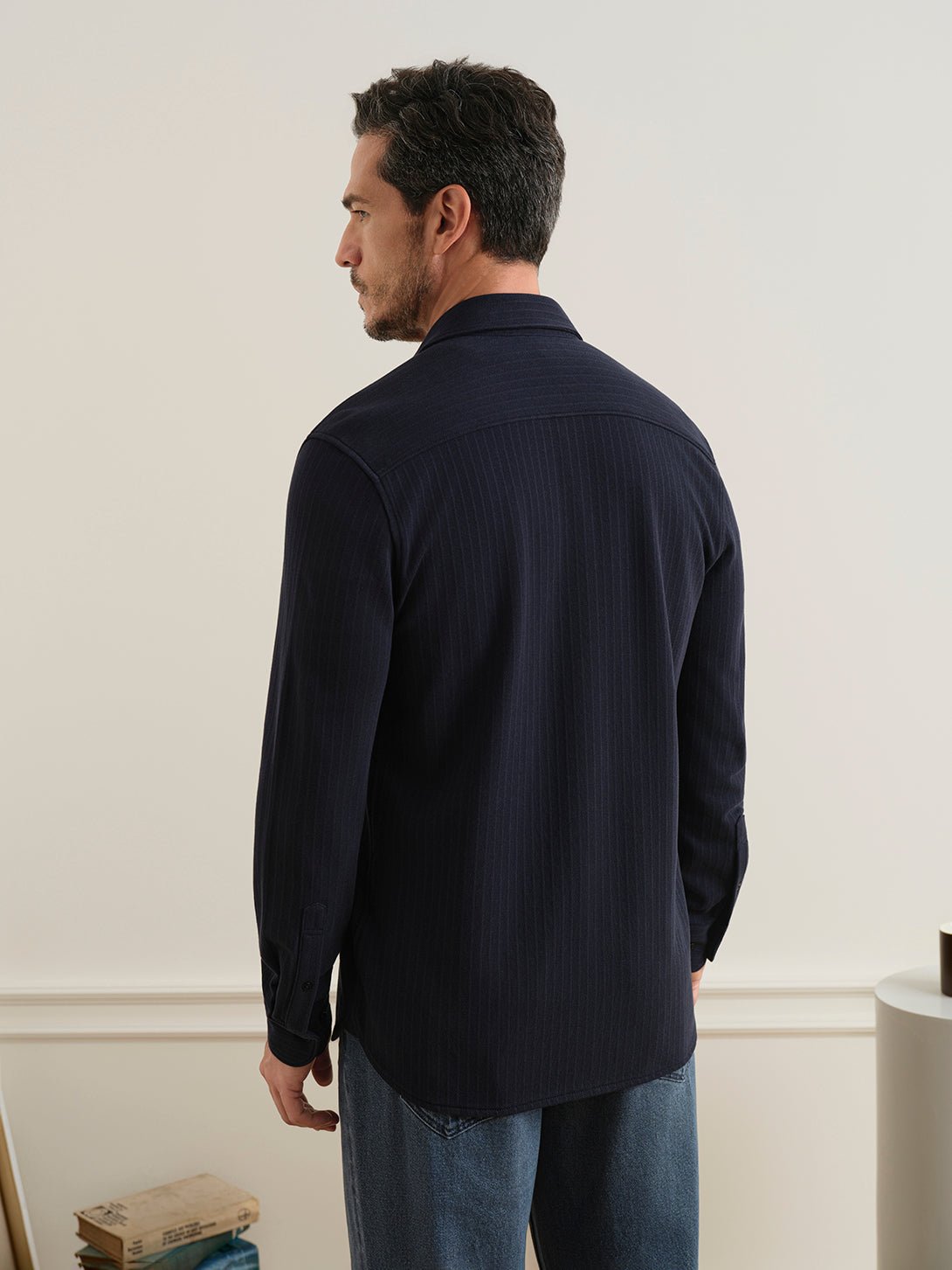 Dk Navy Darcy Jacquard Stripe Shirt Mens Button Up Woven Shirt ONS Clothing