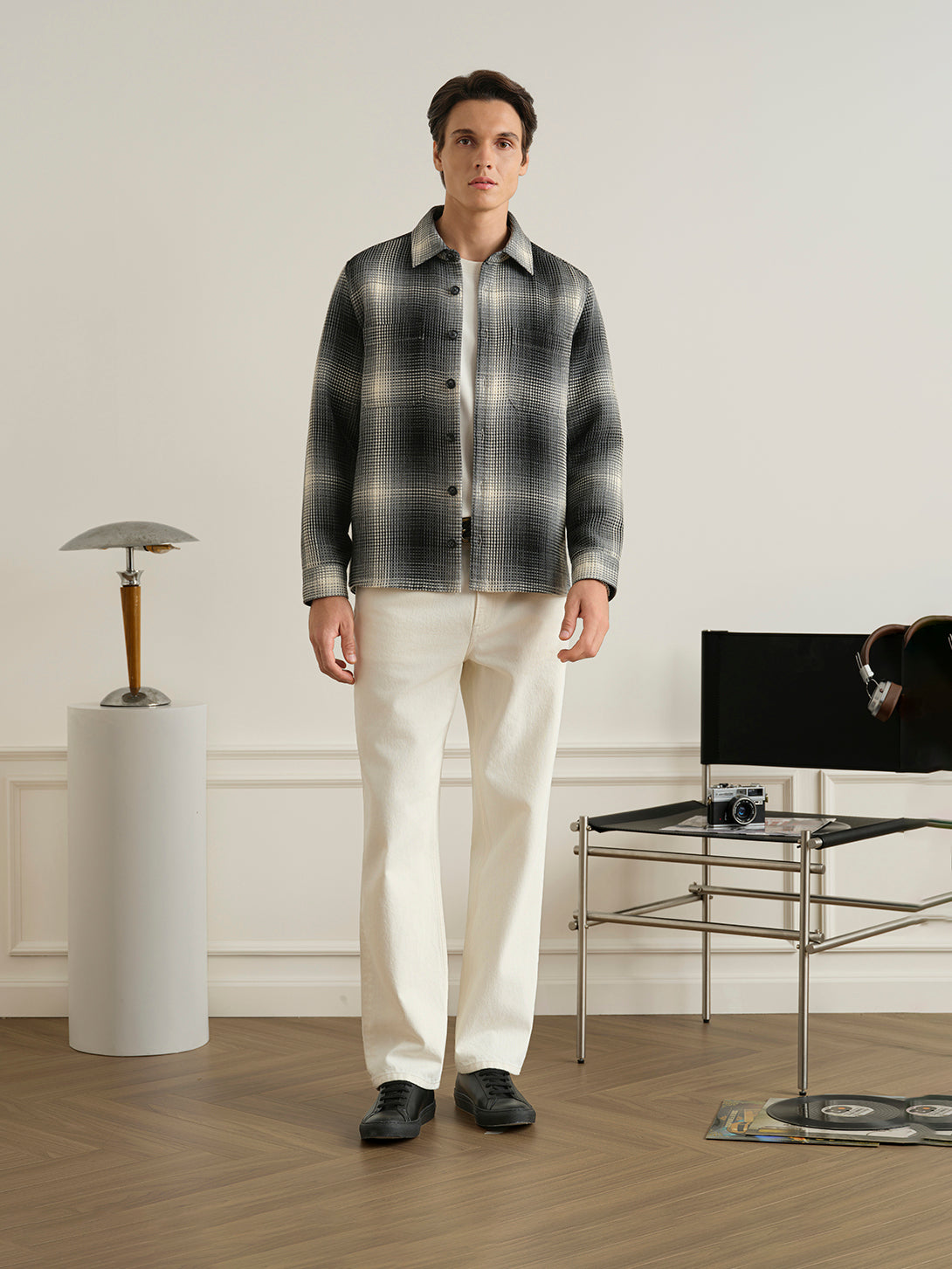 Charcoal/Black Check Vance Tartan Overshirt Mens Woven Button Up Overshirt Checkered ONS Clothing