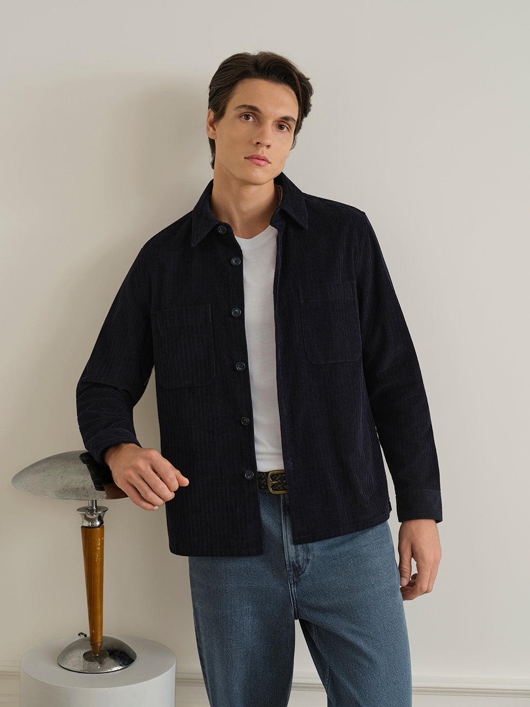 Dk Navy Vance Novelty Corduroy Overshirt Mens Corduroy Lightweight Button Up Woven Shirt ONS Clothing