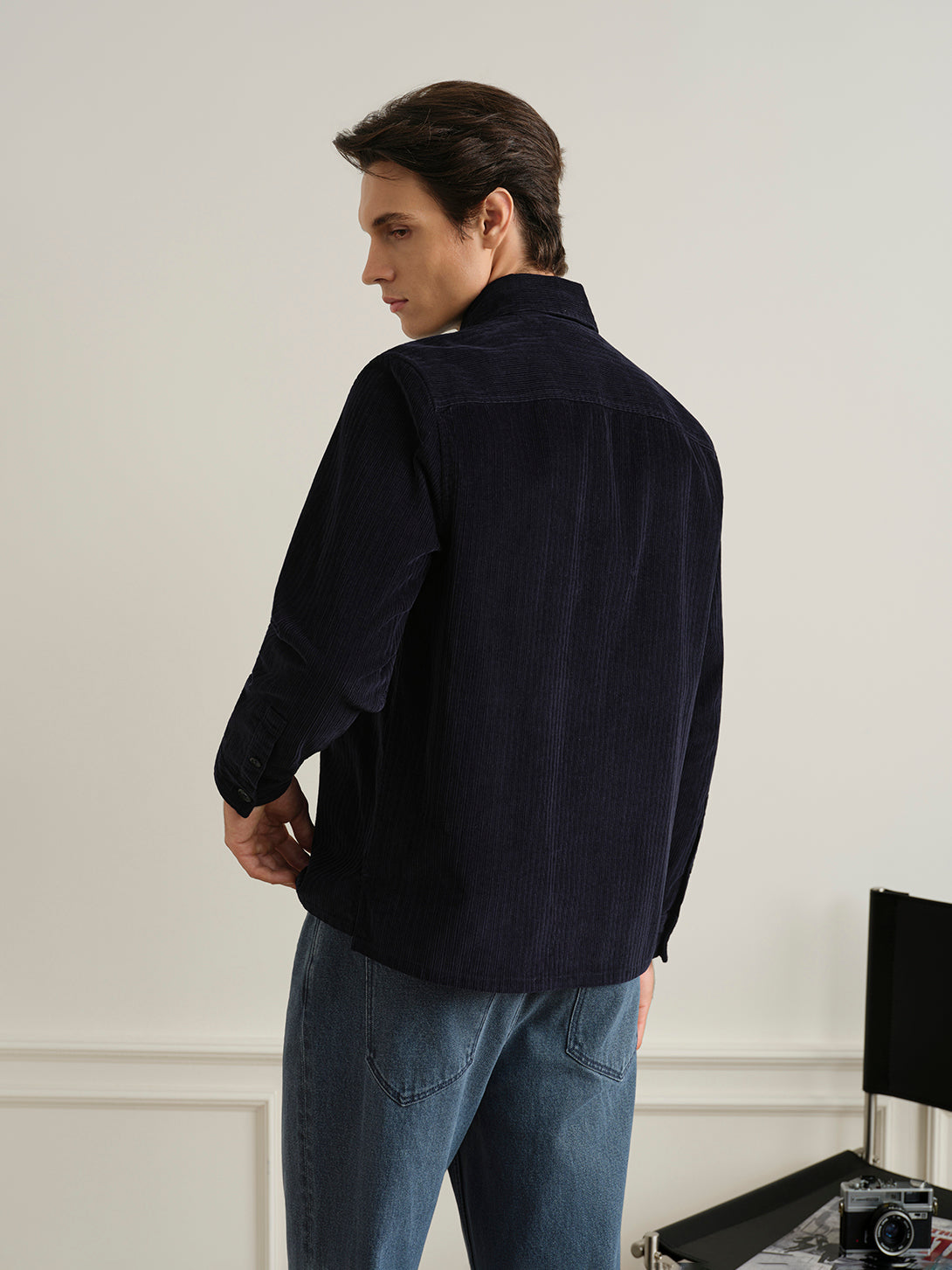 Dk Navy Vance Novelty Corduroy Overshirt Mens Corduroy Lightweight Button Up Woven Shirt ONS Clothing