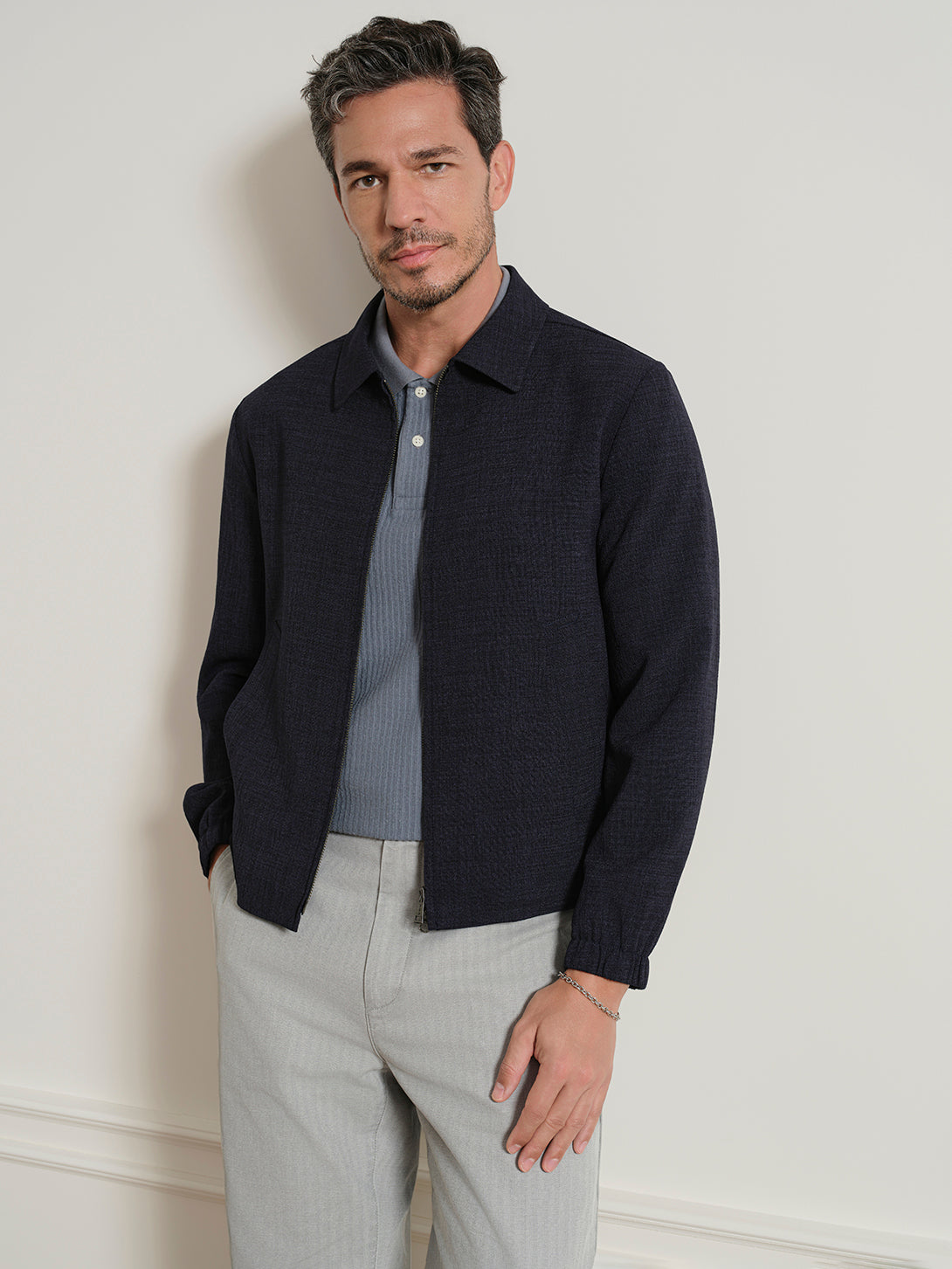 Dk Navy Connor Fresco Jacket Mens Zip Up Layering Light Jacket ONS Clothing