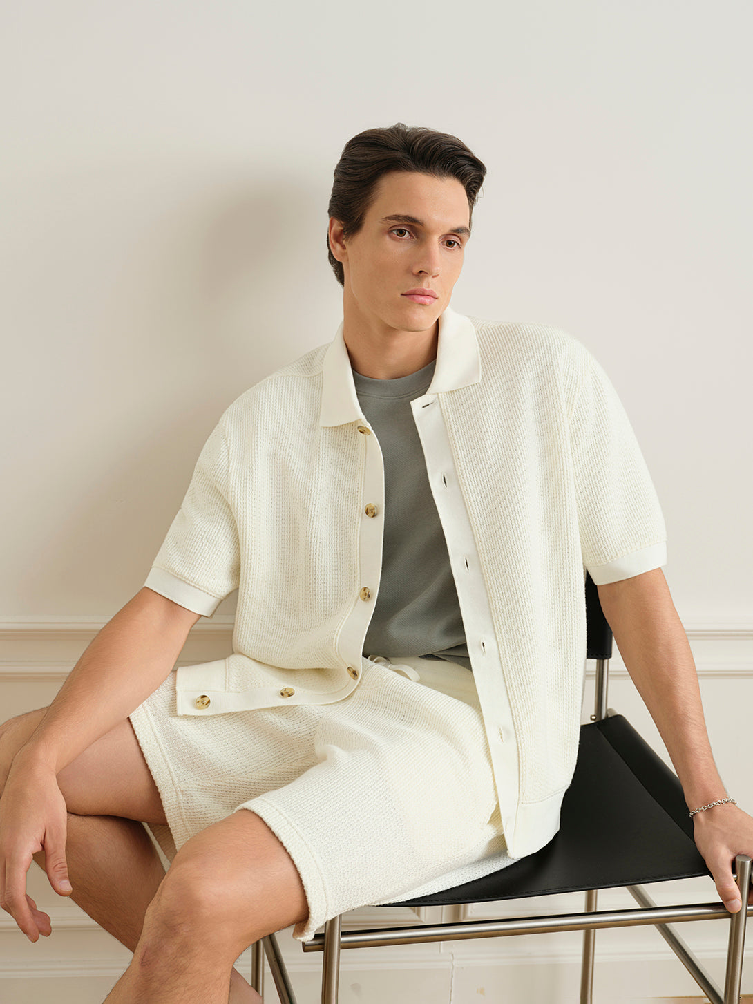 Off White Duffy Link Stitch Shirt Mens Knit Short Sleeve Button Down Collared Shirt ONS Clothing