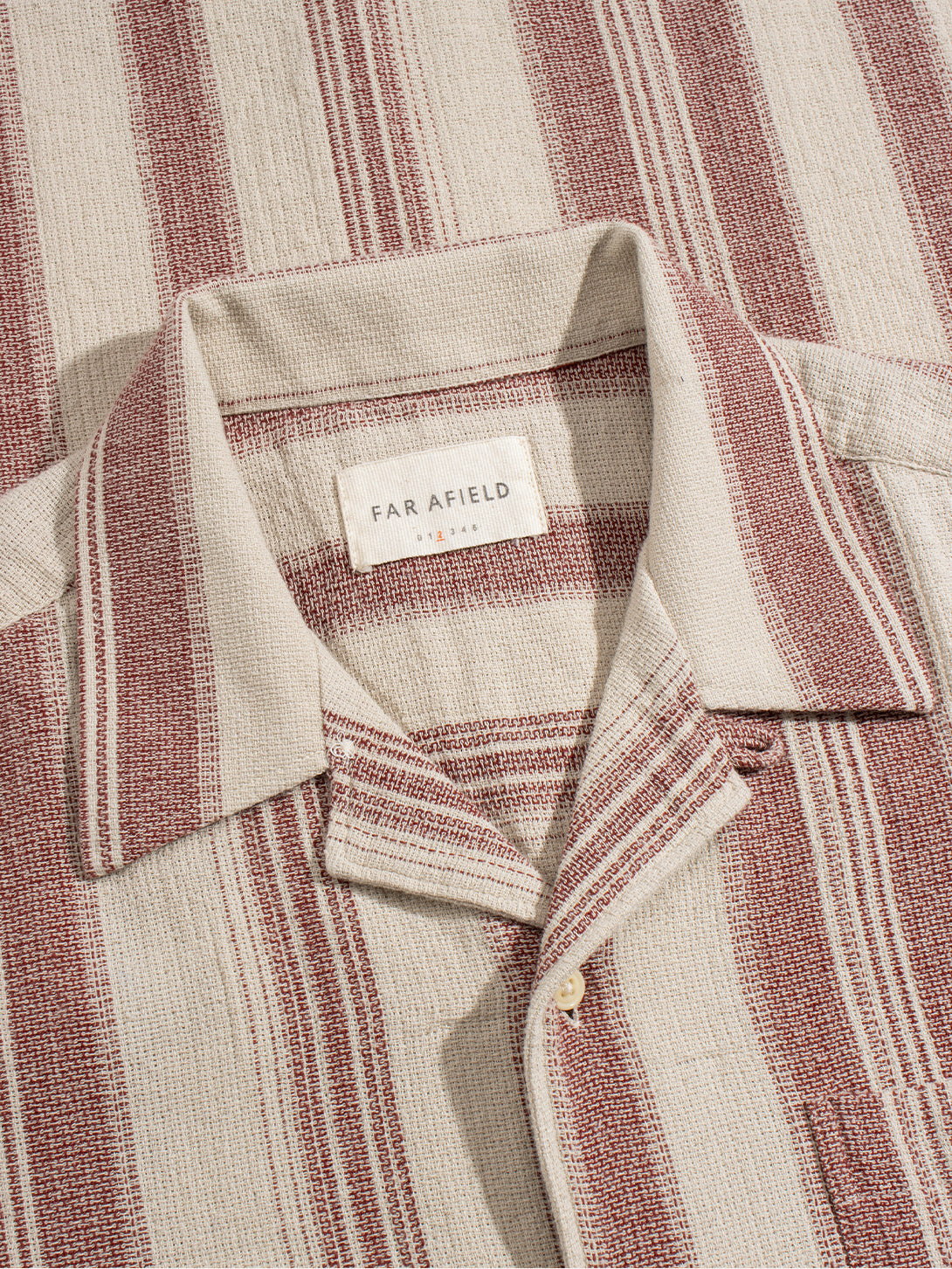 Sand / Red Selleck Shirt - Dobby Stripe Mens Striped Camp Collar Short Sleeve Shirt Far Afield