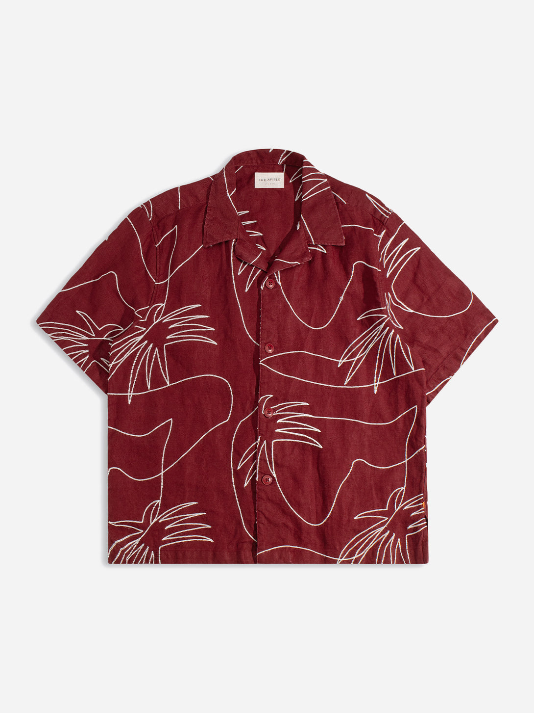Red Veloso Shirt - Embroidered Palms Mens Embroidered Camp Collar Short Sleeve Shirt Far Afield