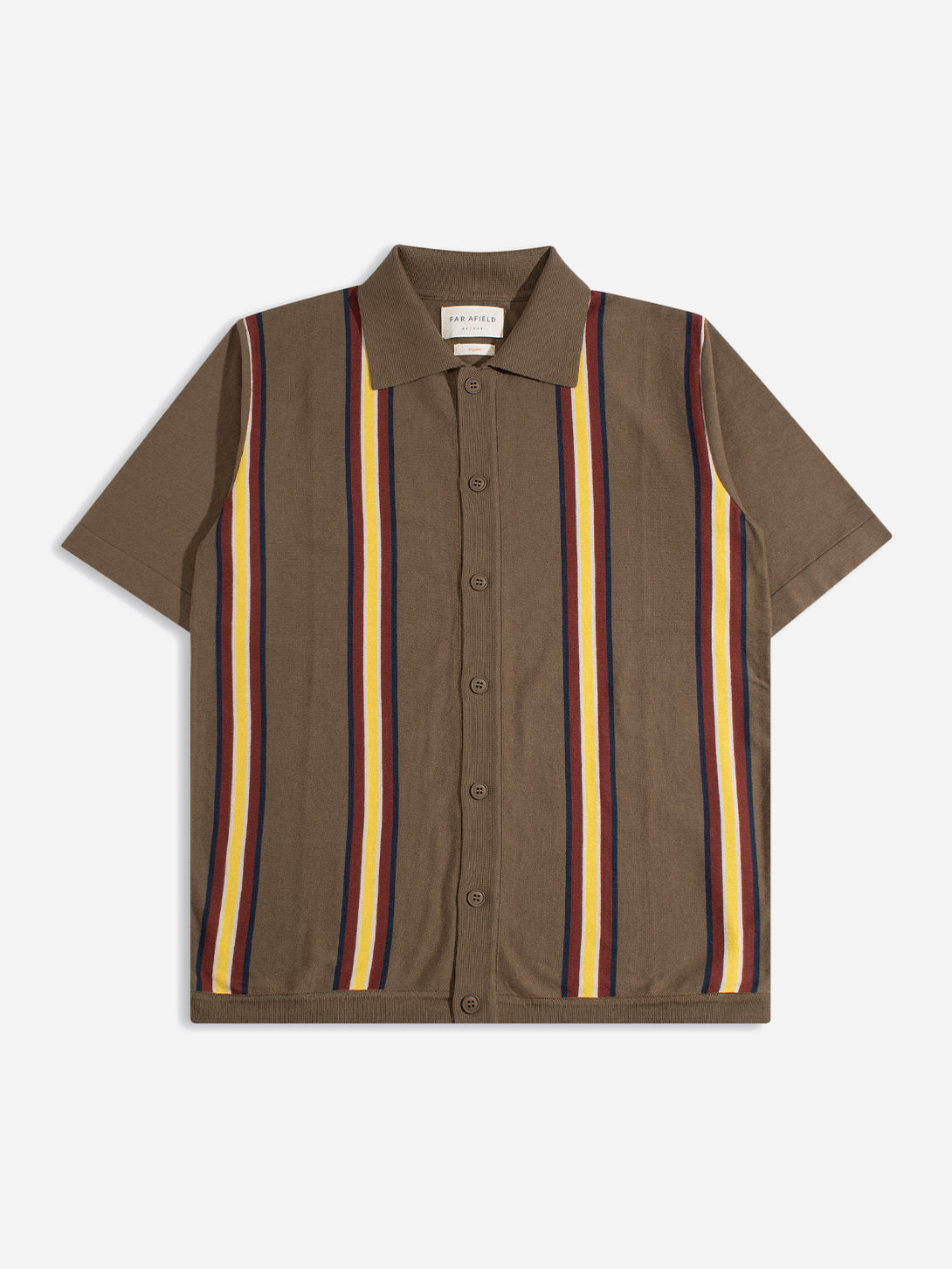 Brown / Multi Velzy Knitted Shirt - Canopy Stripe Mens Striped Knitted Polo Shirt Collared Far Afield