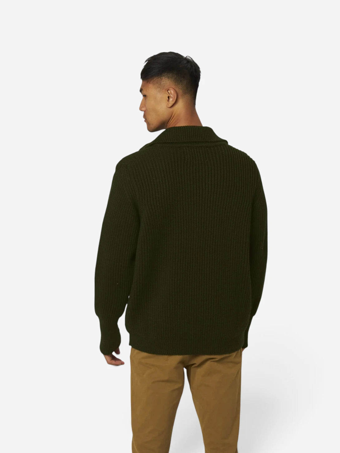 Olive Fisherman Cardigan Mens Zip Up Knit Cardigan Peregrine