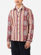 Wine Woody Jacket Mens Kardo Button Up Layering Jacket Striped Pattern Long Sleeve Outerwear