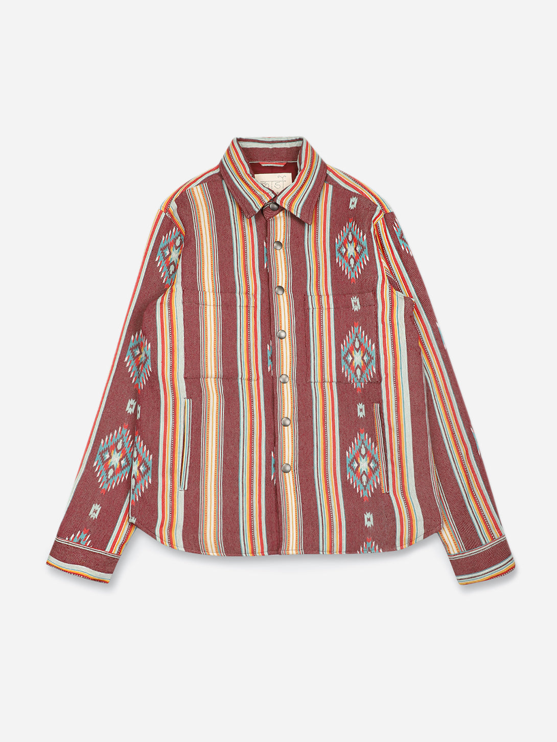 Wine Woody Jacket Mens Kardo Button Up Layering Jacket Striped Pattern Long Sleeve Outerwear