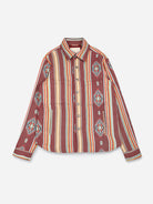 Wine Woody Jacket Mens Kardo Button Up Layering Jacket Striped Pattern Long Sleeve Outerwear