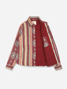 Wine Woody Jacket Mens Kardo Button Up Layering Jacket Striped Pattern Long Sleeve Outerwear