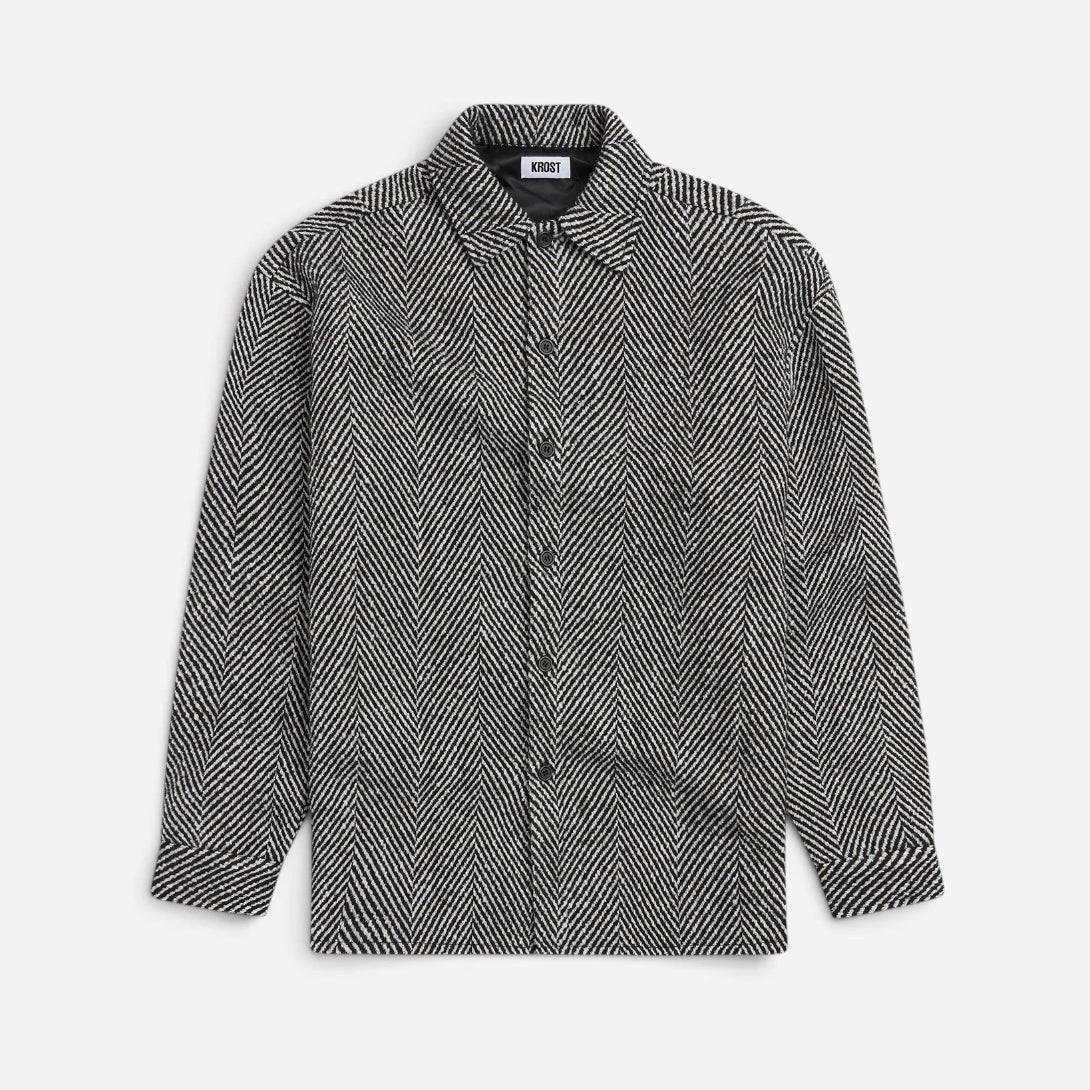 Black Eco Herringbone Over Shirt Mens Relaxed Overshirt Krost Clothing