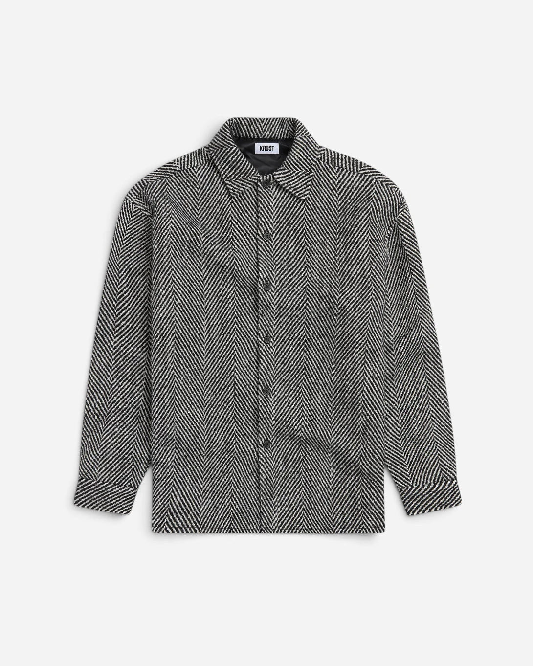 Black Eco Herringbone Over Shirt Mens Relaxed Overshirt Krost Clothing