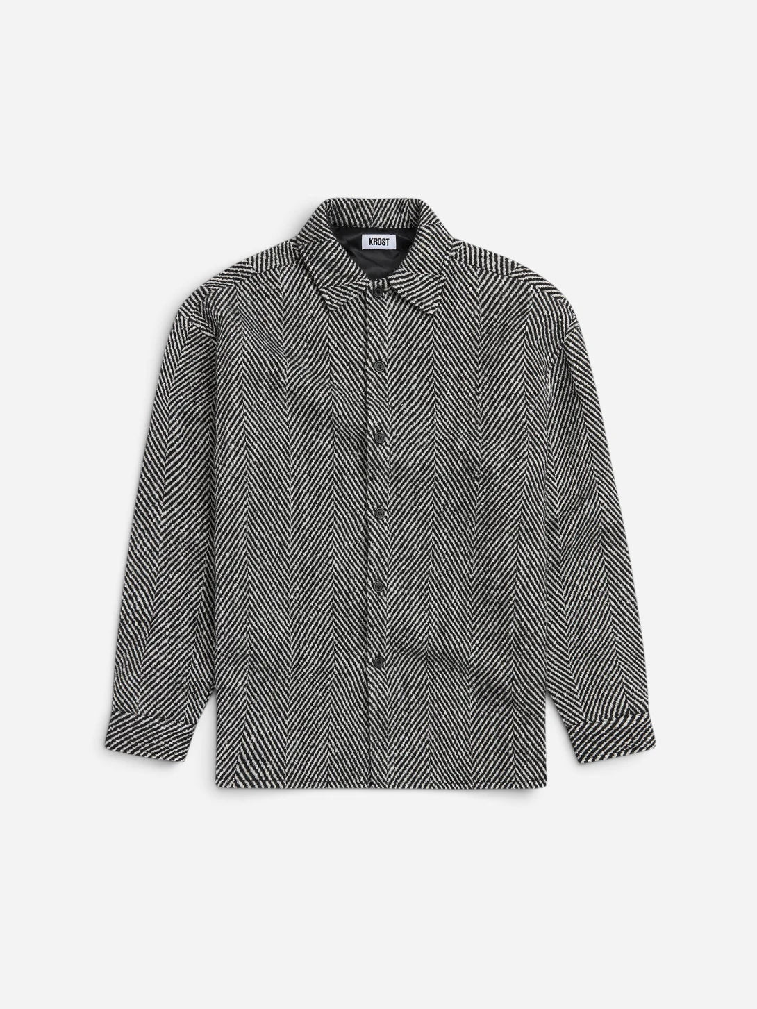 Black Eco Herringbone Over Shirt Mens Relaxed Overshirt Krost Clothing