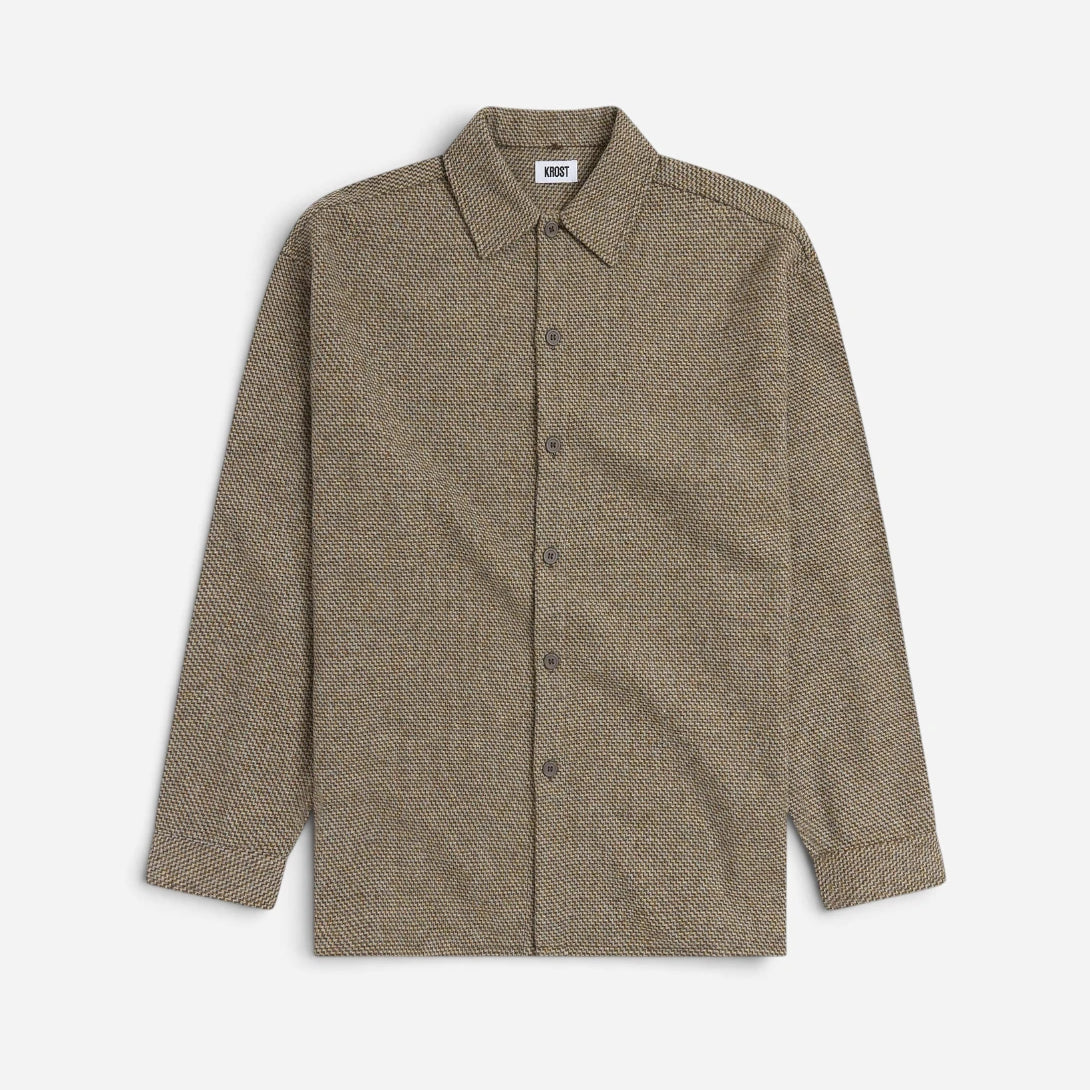 Bronze Brown Eco Relaxed Chevron Shirt Mens Herringbone Button Up Woven Shirt Krost Clothing