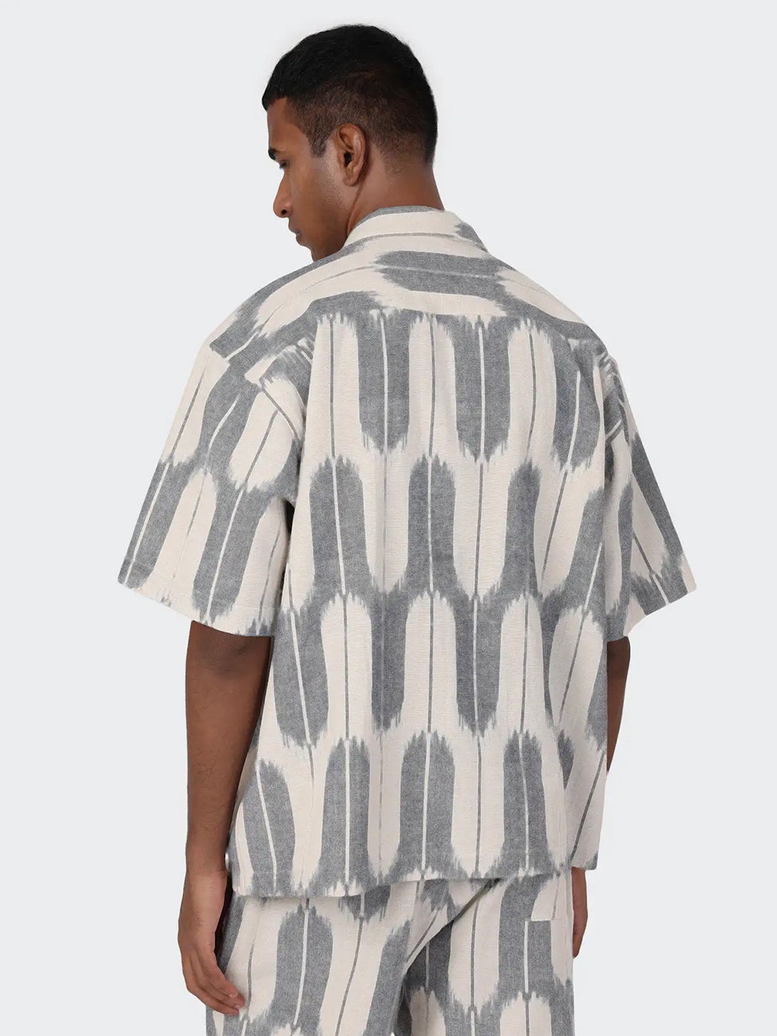 Natural Ikat Rohit Mens Pattern Camp Colalr Woven Shirt Kardo