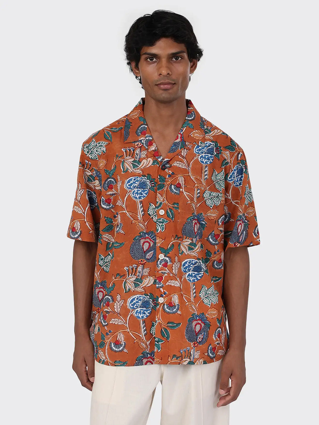 BPSS2601 Ronen Mens Pattern Camp Collar Woven Shirt Kardo