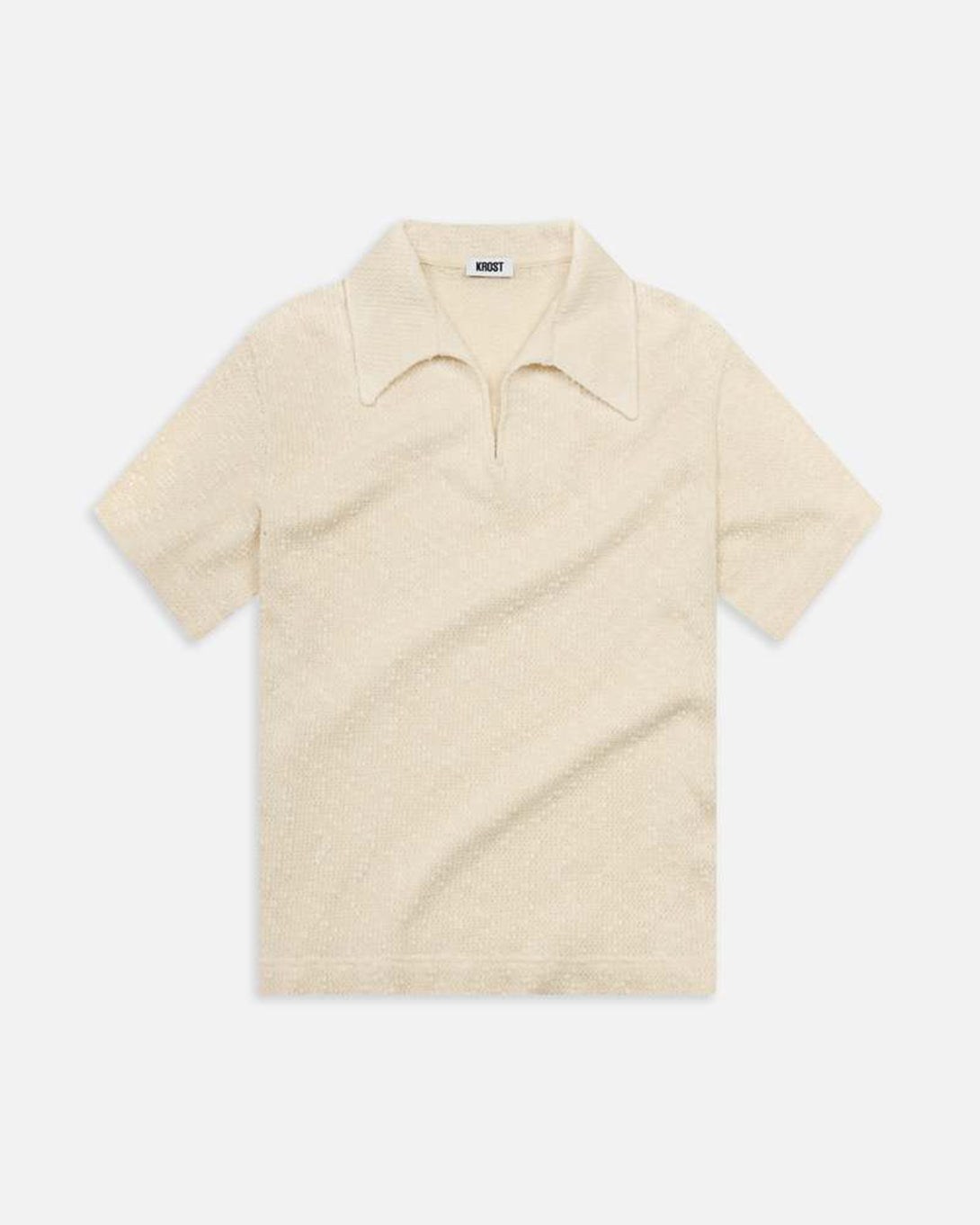 White Textured Cotton Knit Polo Mens Open Collar Polo Knit Short Sleeve Polo Krost Clothing
