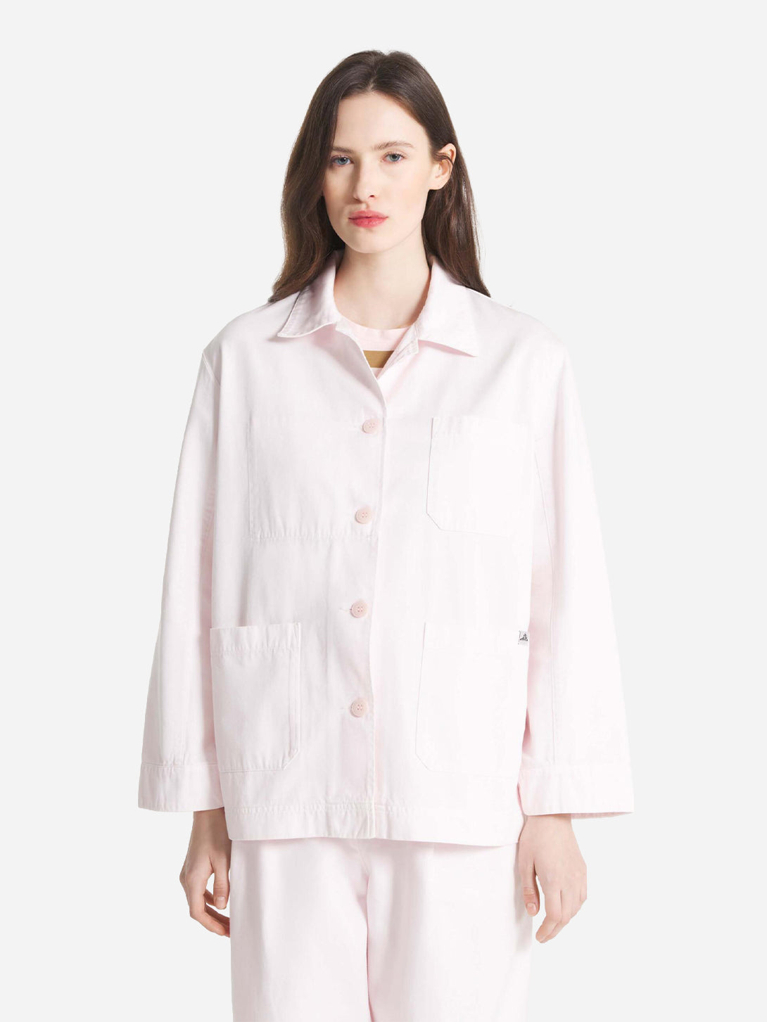 Pink Garbardine Work Jacket Button Up Collared Outerwear Le Mont St Michel Clothing