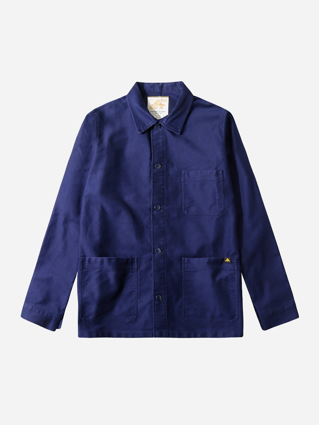Blue Moleskin Work Jacket Outerwear Wax Jacket Button Up Collared Coat Le Mont St Michel Clothing
