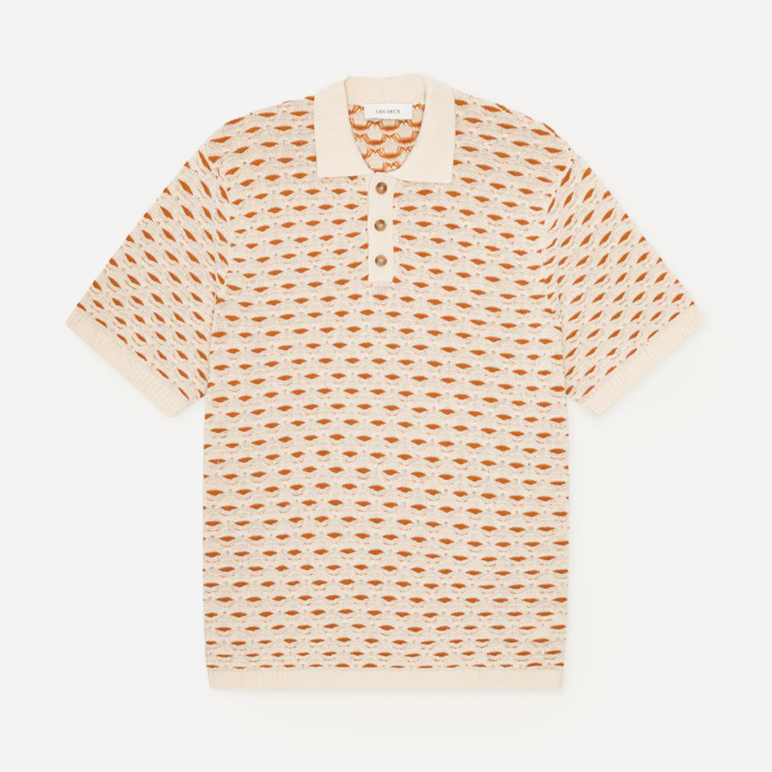 Eggnog White Esmay Shell Knitted Polo Mens Short Sleeve Collar Knitted Polo Les Deux Mens