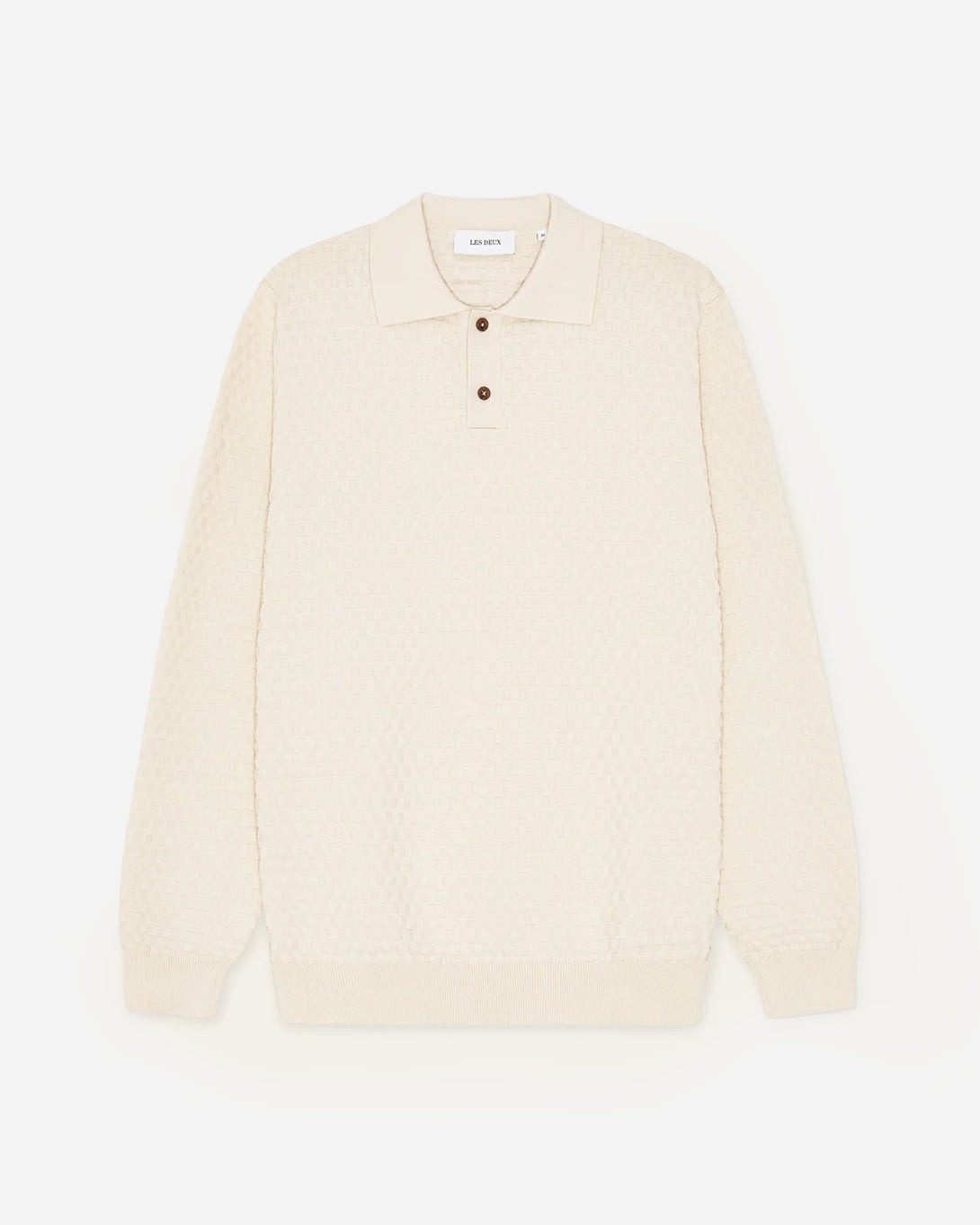 Light Ivory Billy Weave Knitted LS Polo Mens Les Deux Long Sleeve Knitted Collar Polo