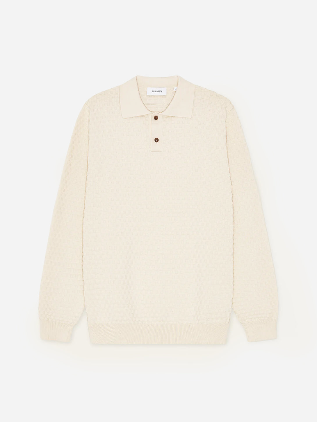 Light Ivory Billy Weave Knitted LS Polo Mens Les Deux Long Sleeve Knitted Collar Polo