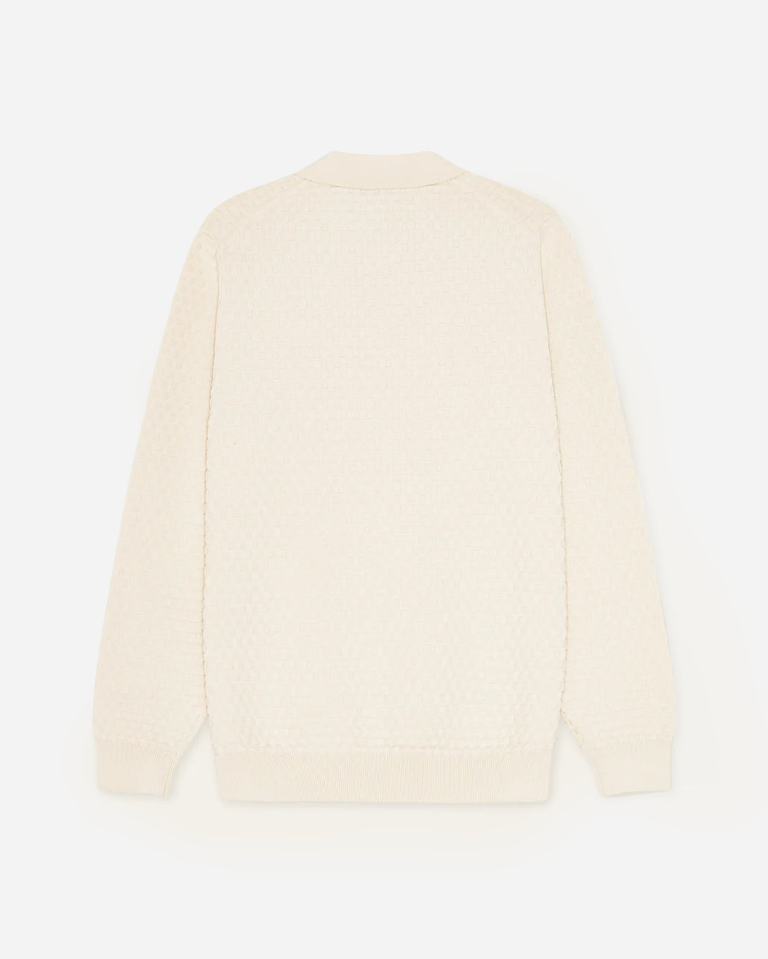 Light Ivory Billy Weave Knitted LS Polo Mens Les Deux Long Sleeve Knitted Collar Polo