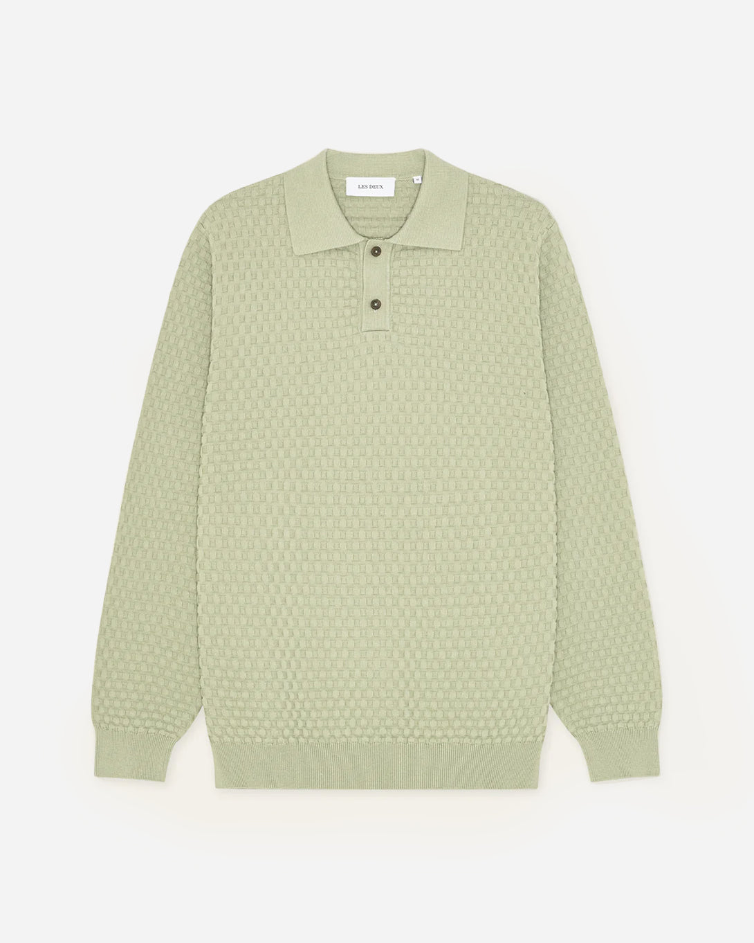 Tea Green Billy Weave Knitted LS Polo Mens Les Deux Long Sleeve Knitted Collar Polo