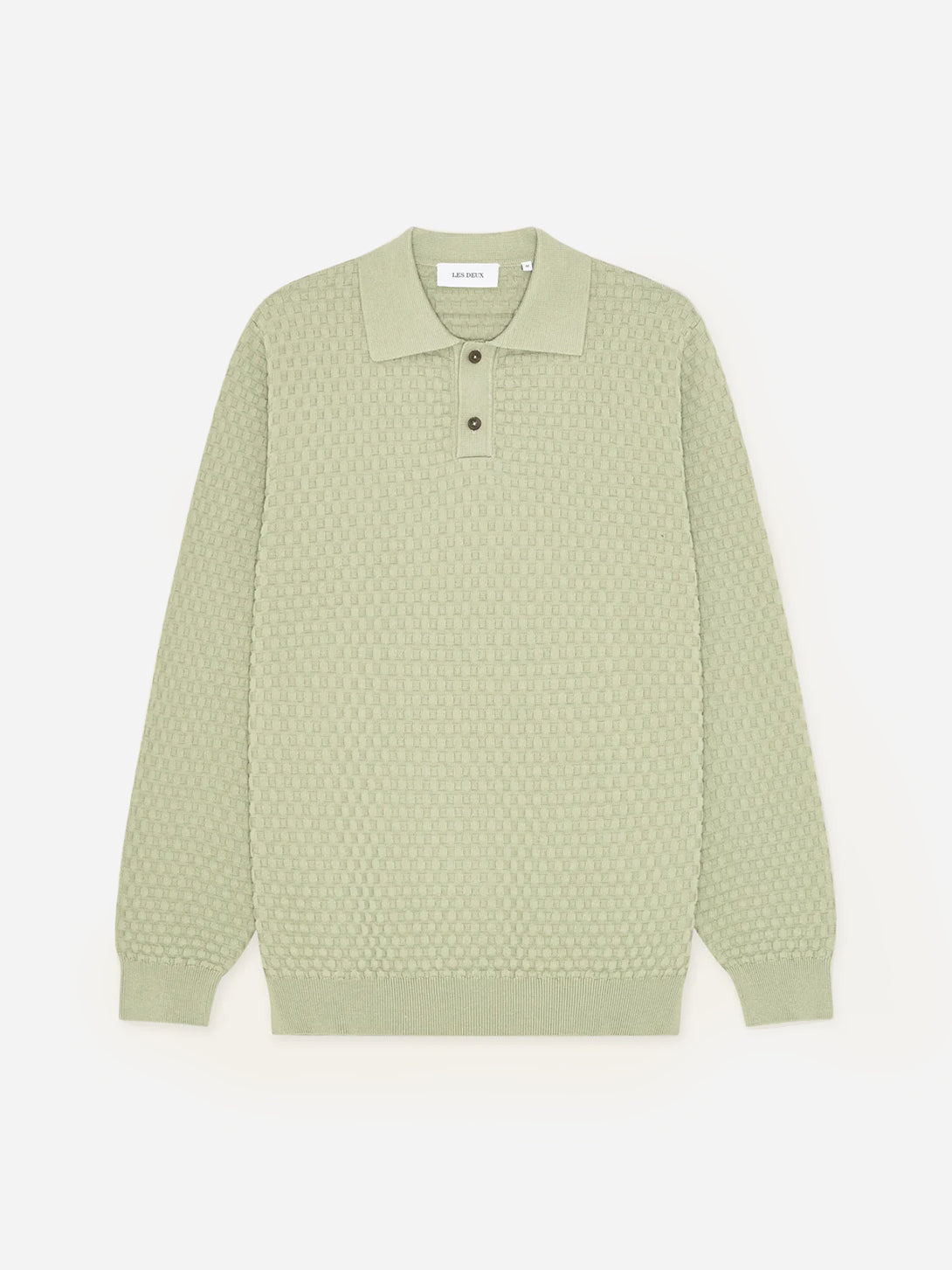 Tea Green Billy Weave Knitted LS Polo Mens Les Deux Long Sleeve Knitted Collar Polo