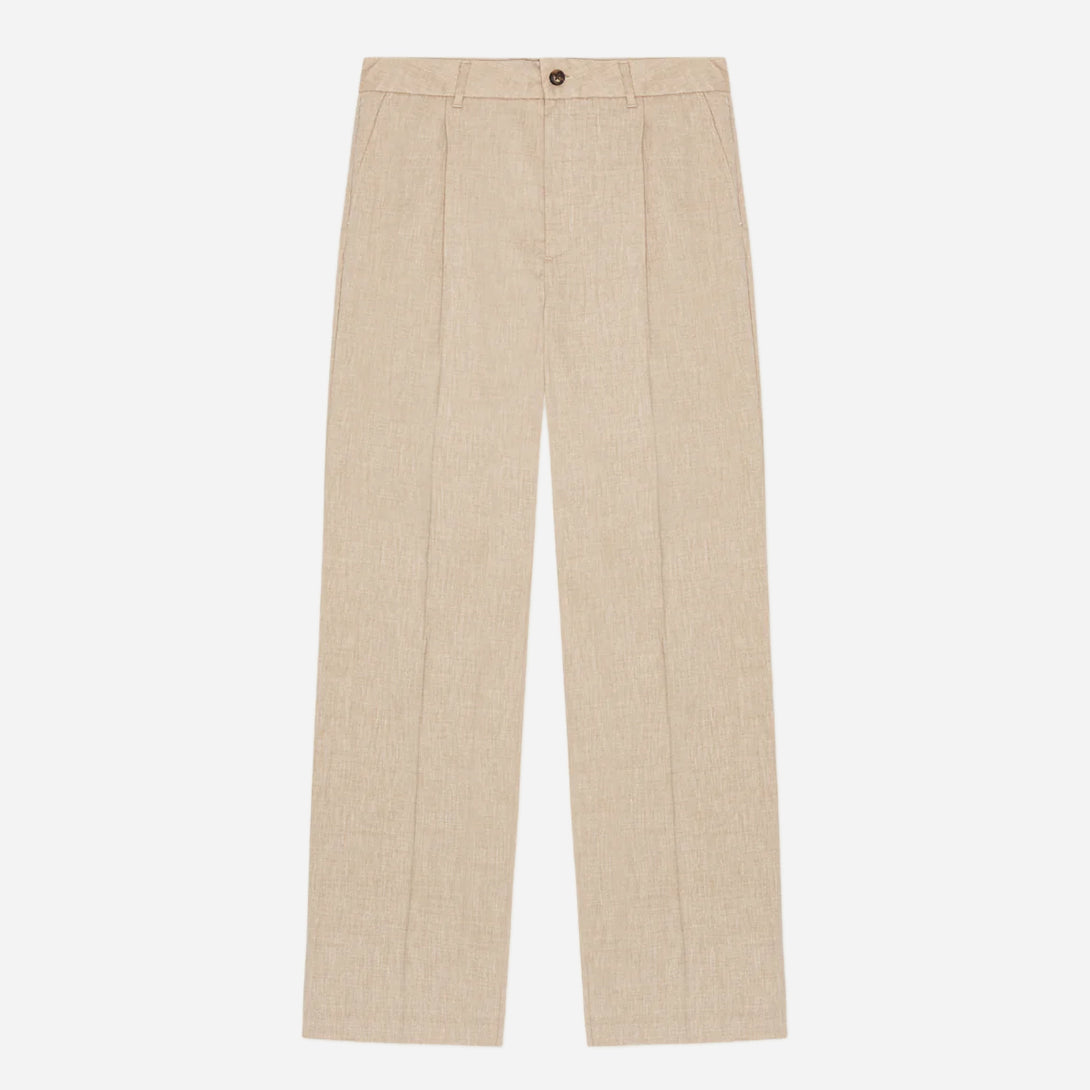 Light Sand Reece Pleated Slub Suit Pants Les Deux Pleated Trousers