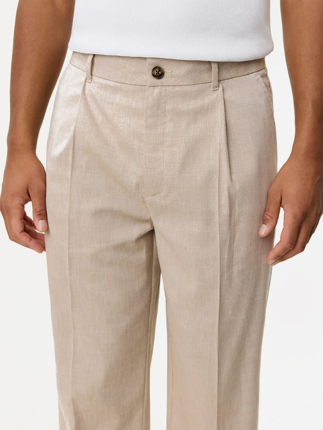Light Sand Reece Pleated Slub Suit Pants Les Deux Pleated Trousers