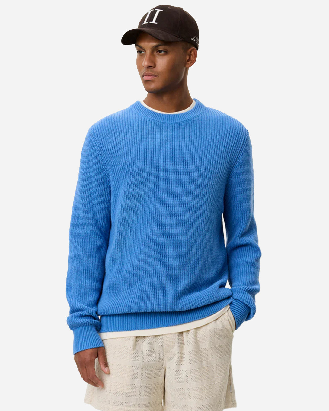 Palace Blue Gary Rib Crewneck Knit Mens Knit Crewneck Sweater Pullover Les Deux