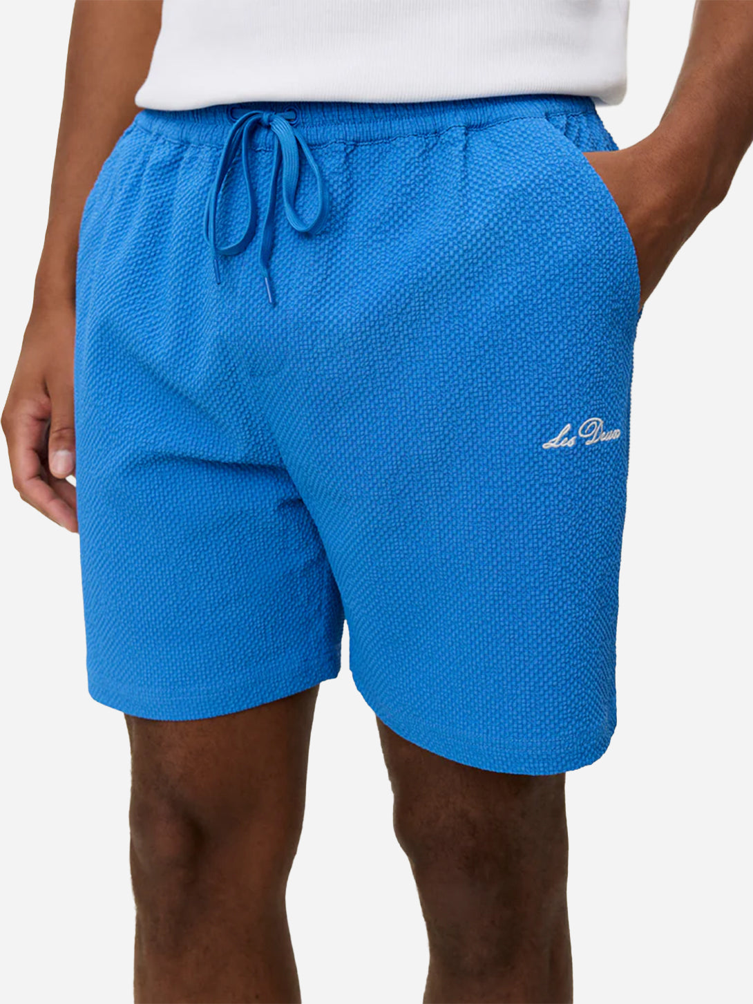 Palace Blue Stan Seersucker Swim Shorts Mens Drawstring Polyester Swim Shorts Les Deux