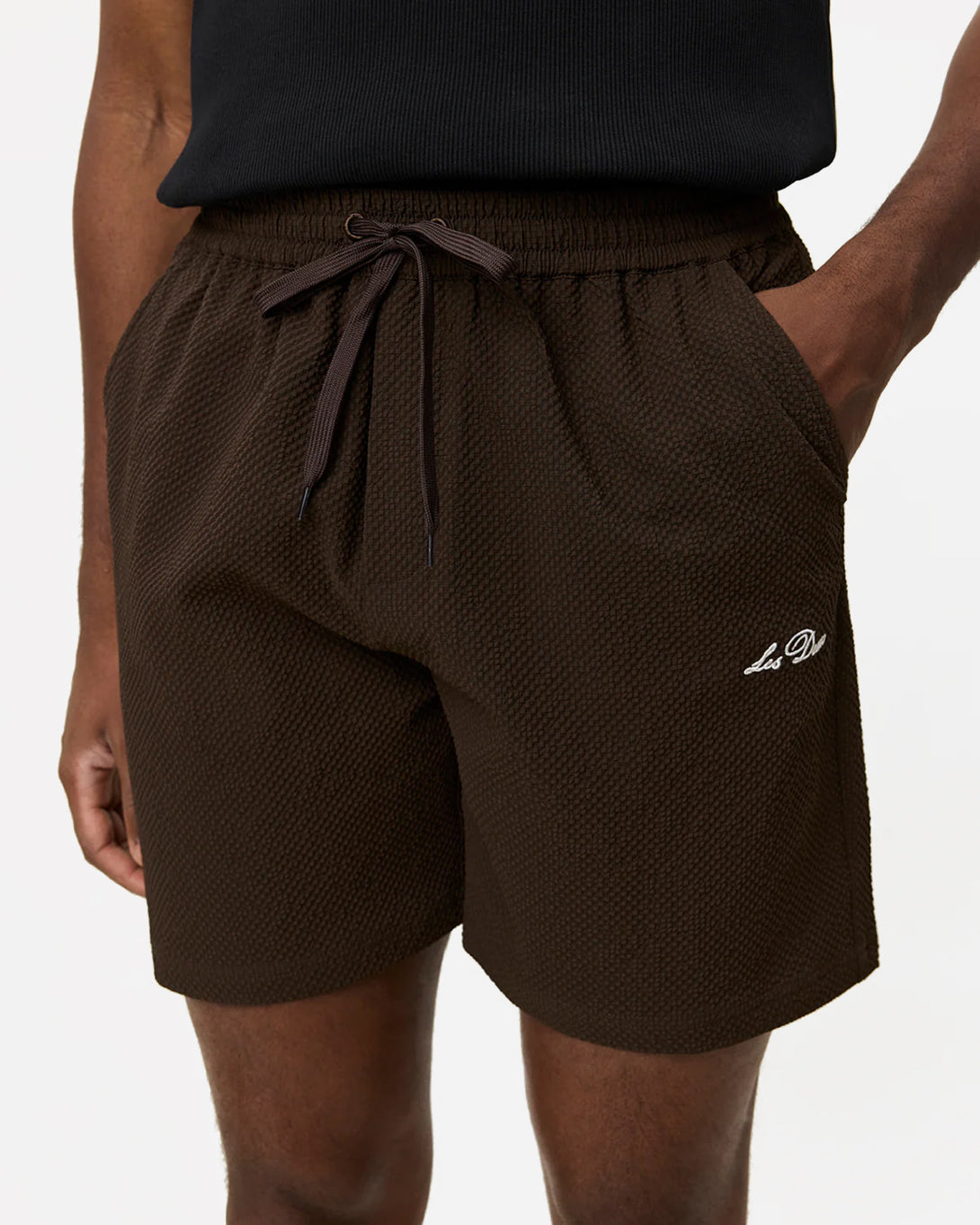 Delicioso Stan Seersucker Swim Shorts Mens Drawstring Polyester Swim Shorts Les Deux