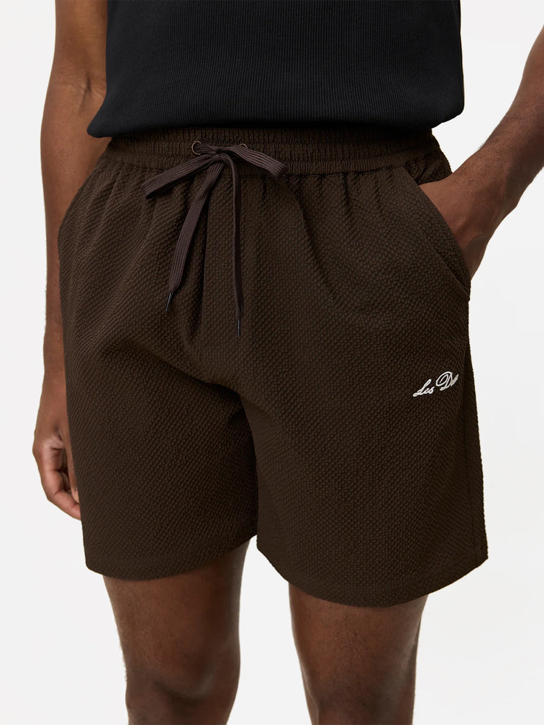 Delicioso Stan Seersucker Swim Shorts Mens Drawstring Polyester Swim Shorts Les Deux