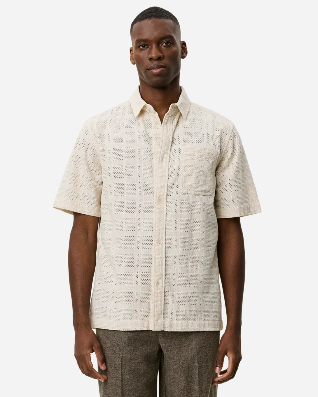 Ivory Charlie SS Shirt Mens Collared Button Up Short Sleeve Shirt Les Deux