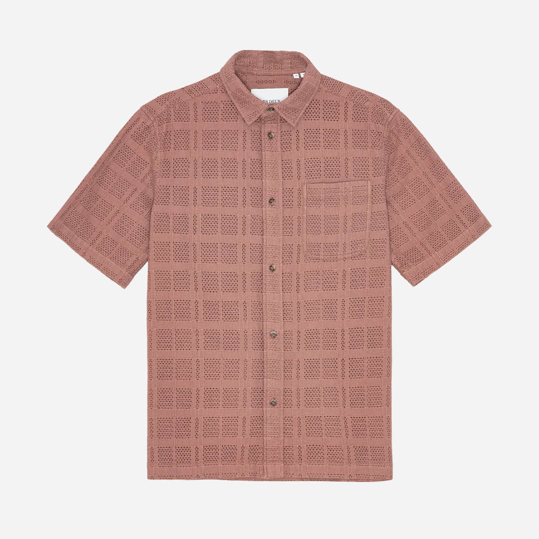 Cognac Red Charlie SS Shirt Mens Collared Button Up Short Sleeve Shirt Les Deux