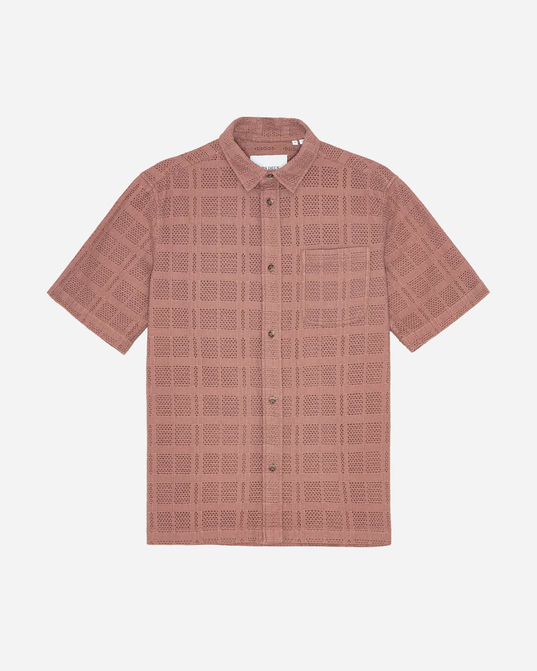 Cognac Red Charlie SS Shirt Mens Collared Button Up Short Sleeve Shirt Les Deux