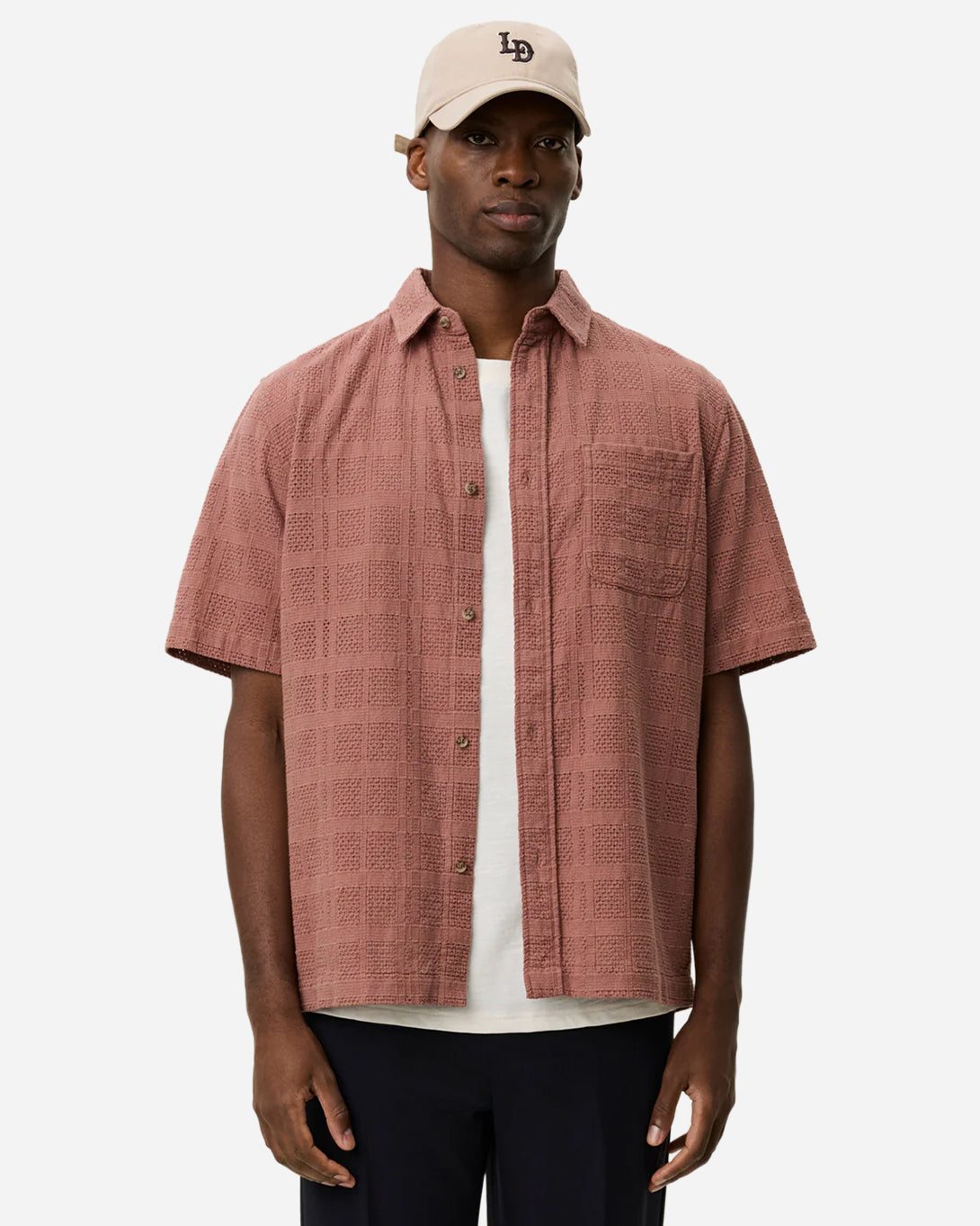 Cognac Red Charlie SS Shirt Mens Collared Button Up Short Sleeve Shirt Les Deux