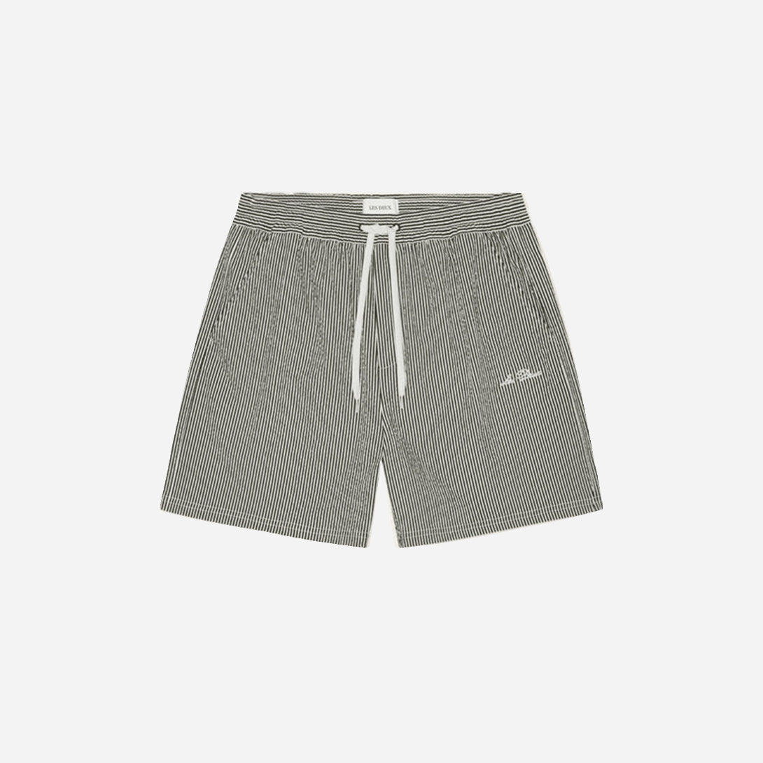 Black Stan Seersucker Swim Shorts Mens Drawstring Polyester Swim Shorts Les Deux