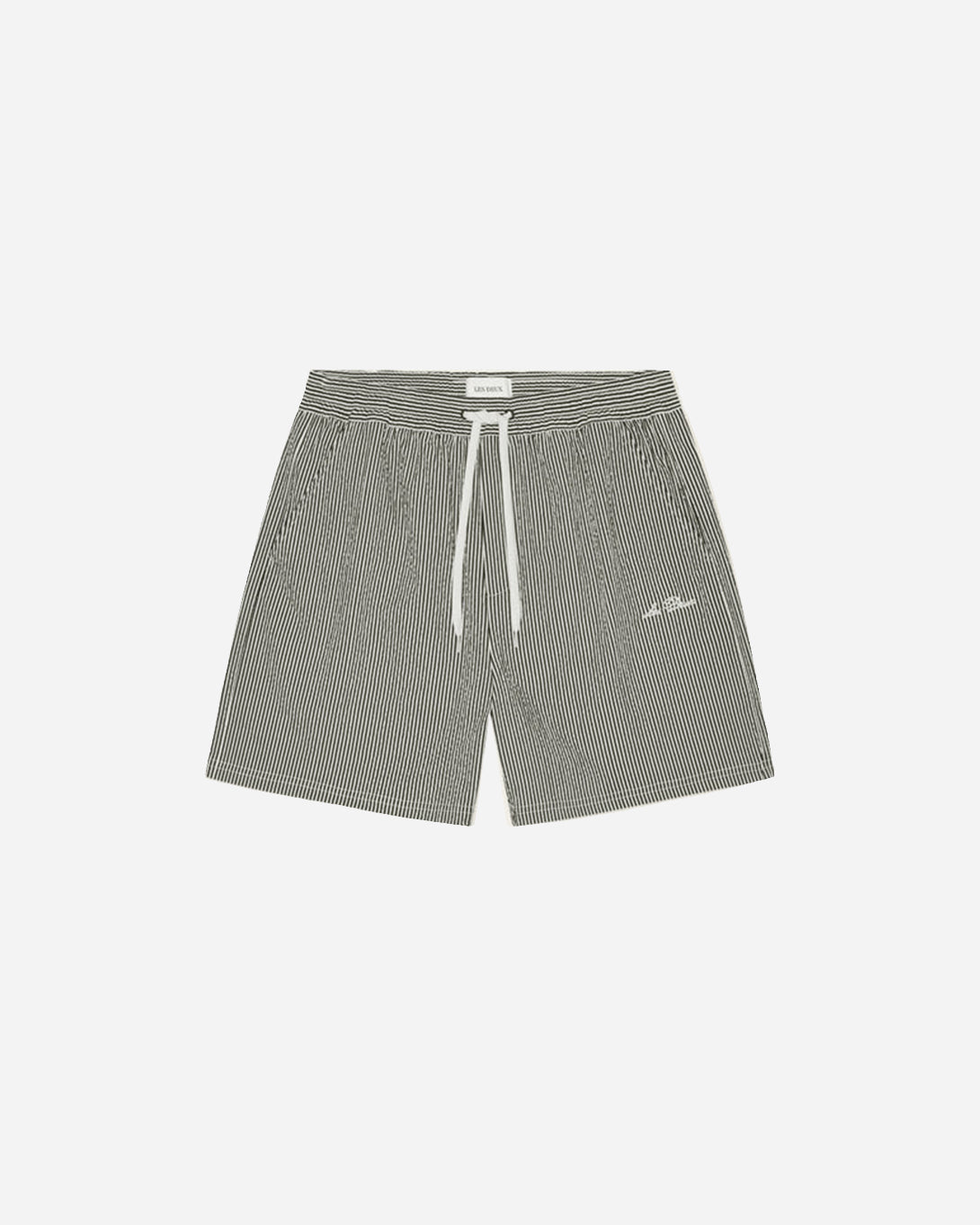 Black Stan Seersucker Swim Shorts Mens Drawstring Polyester Swim Shorts Les Deux