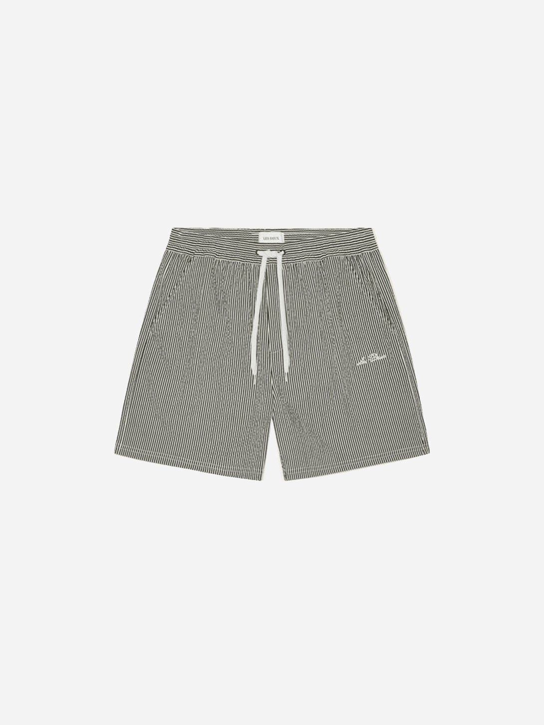 Black Stan Seersucker Swim Shorts Mens Drawstring Polyester Swim Shorts Les Deux